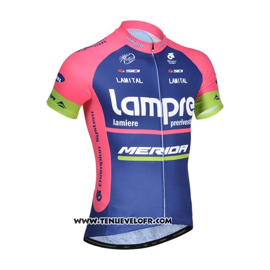 2014 Maillot Ciclismo Lampre Merida Rose et Bleu Manches Courtes et Cuissard
